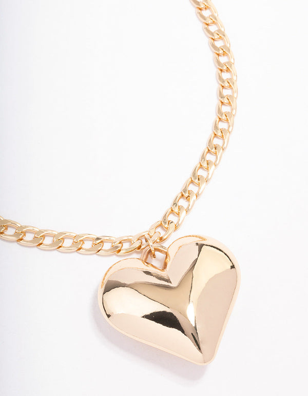 Gold Puffy Heart Short Necklace