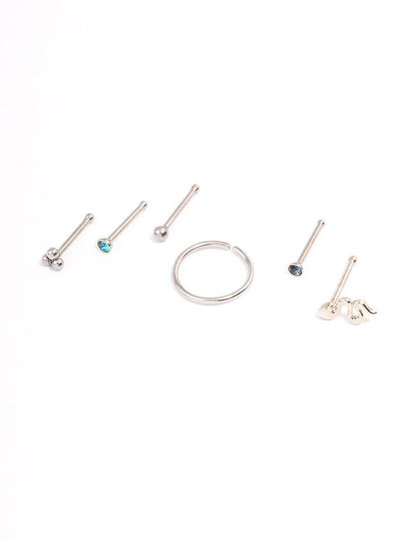 Surgical Steel Snake & Bezel Nose Ring 6-Pack