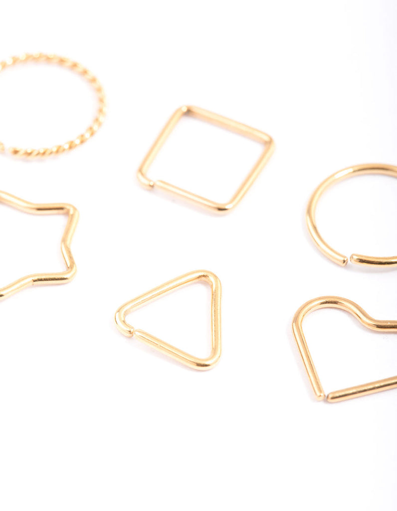 Gold Plated Surgical Steel Geometric Nose Ring 6-Pack