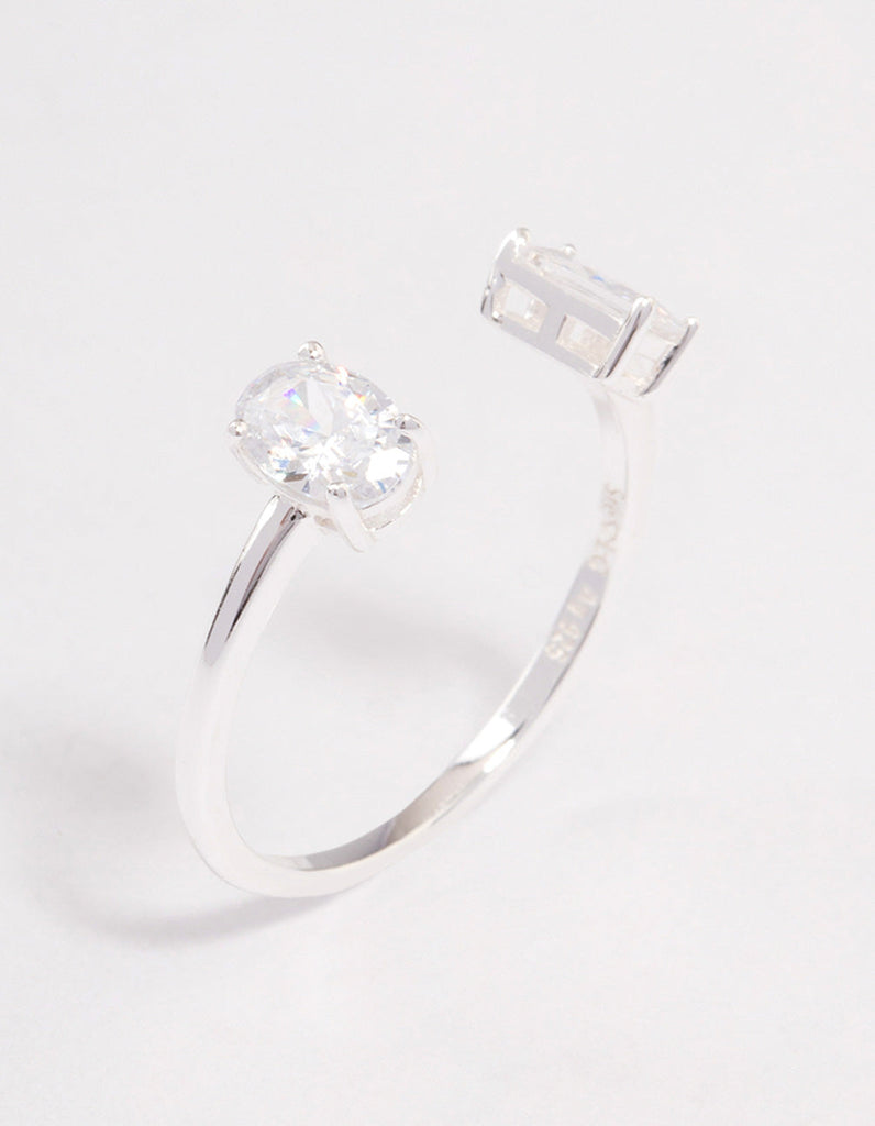 Sterling Silver Double Statement Cubic Zirconia Ring