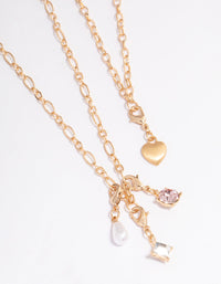 Gold Heart Triple Charm Necklace Pack - link has visual effect only