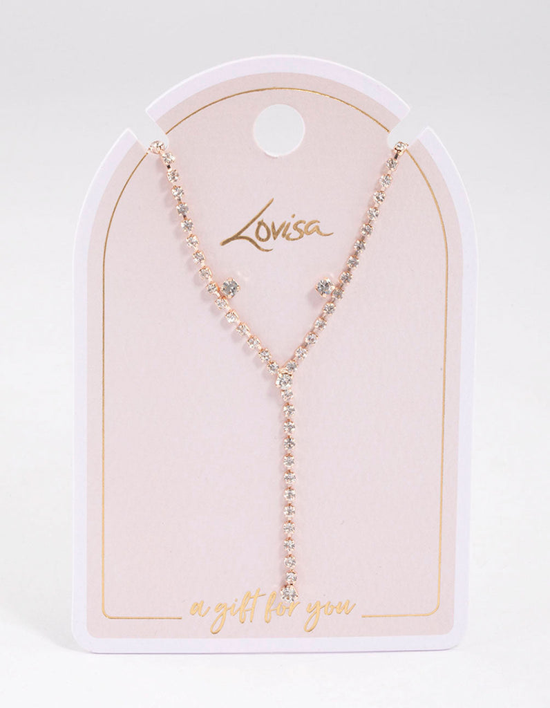Rose Gold Y-Shaped Cupchain Necklace & Earring Set