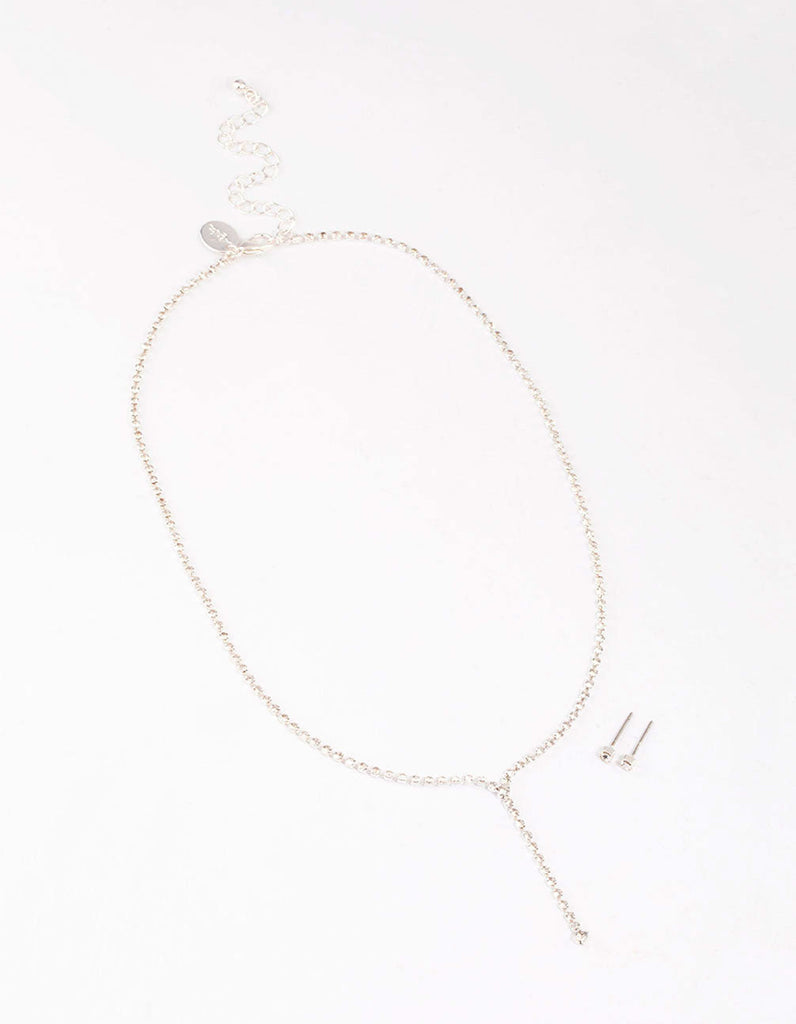 Silver Cupchain Y-Shaped Necklace & Earring Set