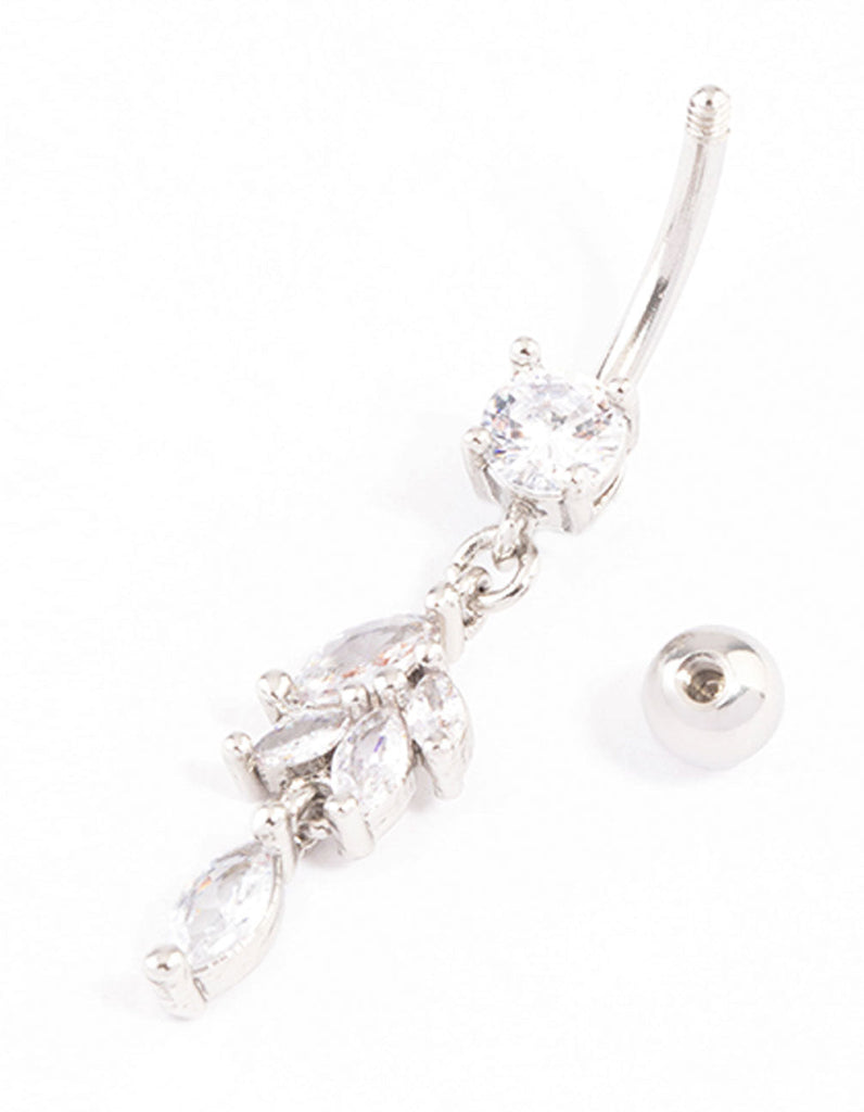 Surgical Steel Navette Cubic Zirconia Drop Belly Ring