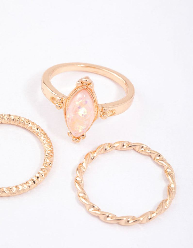 Gold Marquise Opal Twisted Ring Pack