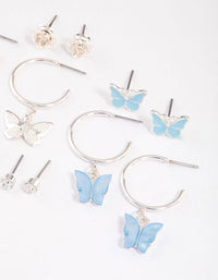 Silver Mixed Butterfly Garden Earrings 8-Pack - link has visual effect only