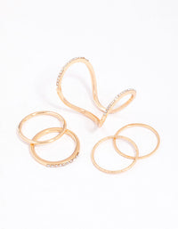 Gold Fine Diamante Double Ring Pack - link has visual effect only