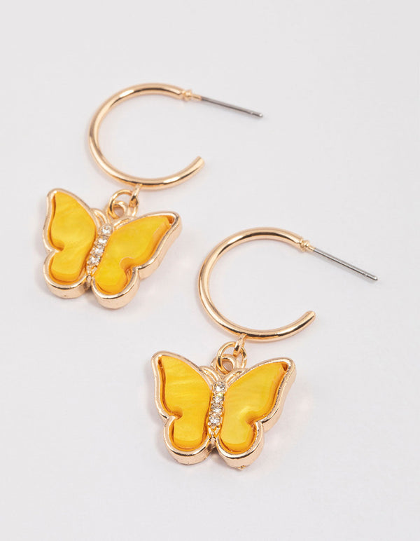 Yellow Acrylic Butterfly Huggie Earrings