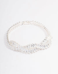 Silver Plated Cubic Zirconia Twisted Baguette Tennis Bracelet - link has visual effect only