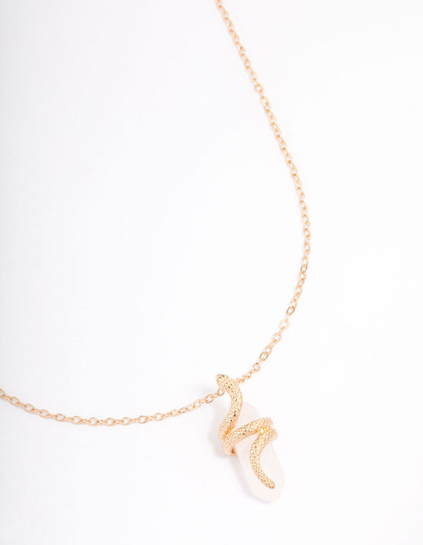 Gold Clear Quartz Snake Wrap Shard Necklace