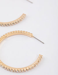 Gold Medium Diamante Hoop Earrings - link has visual effect only