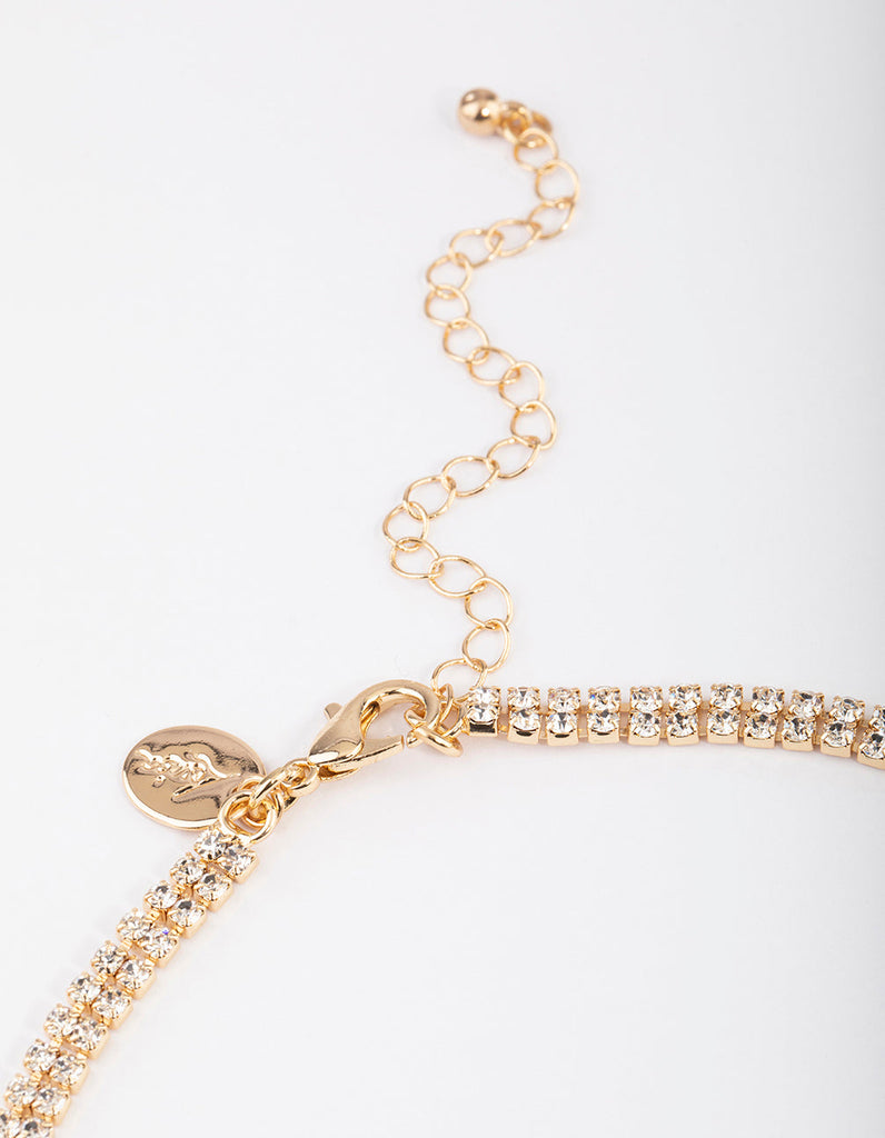 Gold Diamante Surrounded Teardrop Earrings & Necklace Set