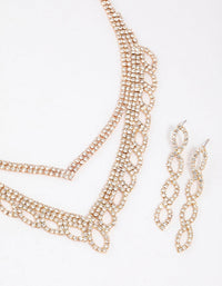 Gold Diamante Leaf Pointed Earrings & Necklace Set - link has visual effect only