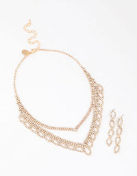 Gold Diamante Leaf Pointed Earrings & Necklace Set - link has visual effect only