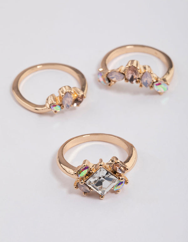 Rose Gold Opal Embellished Ring Pack