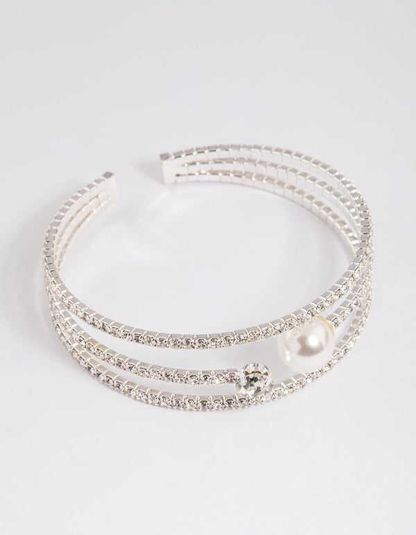 Silver Pearl Cupchain Cuff