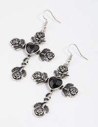 Antique Silver Rose & Heart Drop Earrings - link has visual effect only