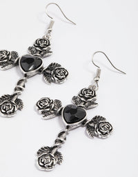 Antique Silver Rose & Heart Drop Earrings - link has visual effect only