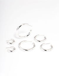 Silver Puffy Mixed Hoop Earrings Pack - link has visual effect only