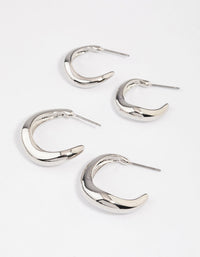 Rhodium Wave Match Hoop Earrings Pack - link has visual effect only