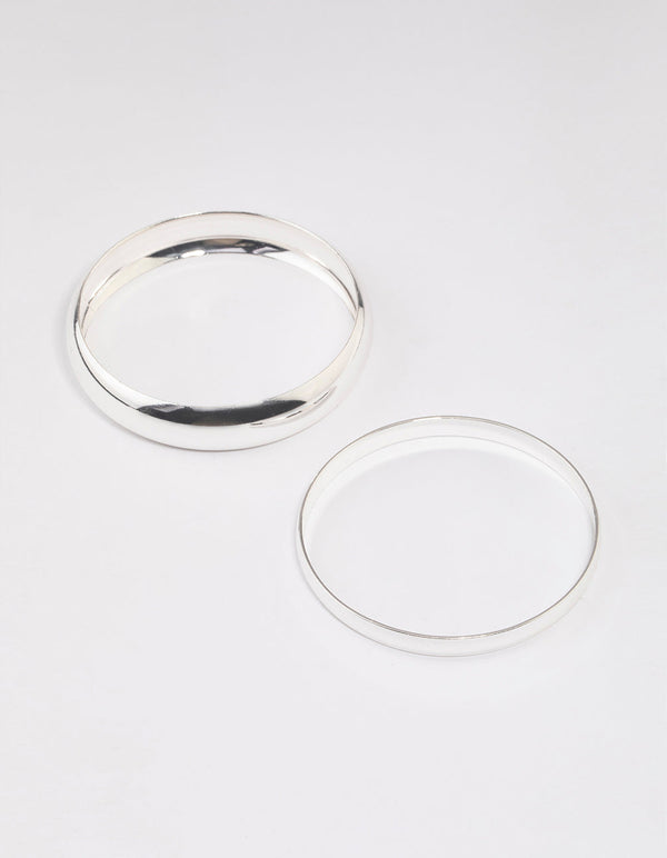 Silver Smooth Thick Bangle Pack