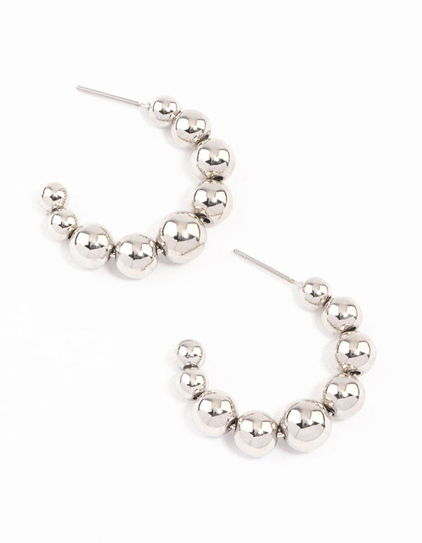 Rhodium Chunky Ball Hoop Earrings