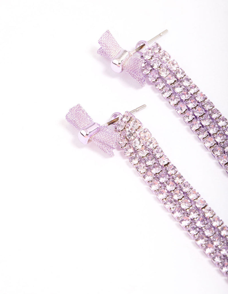 Lilac Bow Triple Row Diamante Hoop Earrings