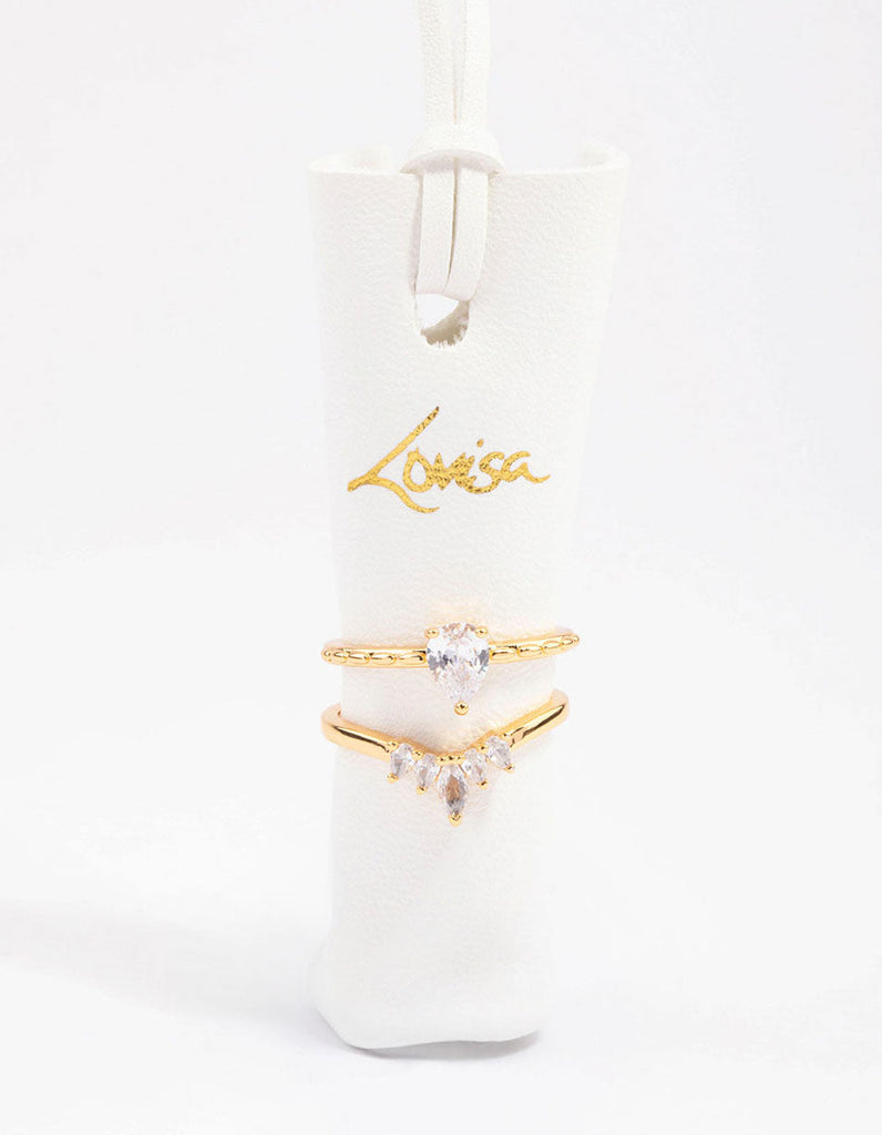 Gold Plated Cubic Zirconia Pearl & Marquise Nest Ring Pack