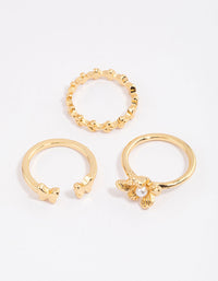 Gold Plated Butterfly & Flower Ring Pack - link has visual effect only