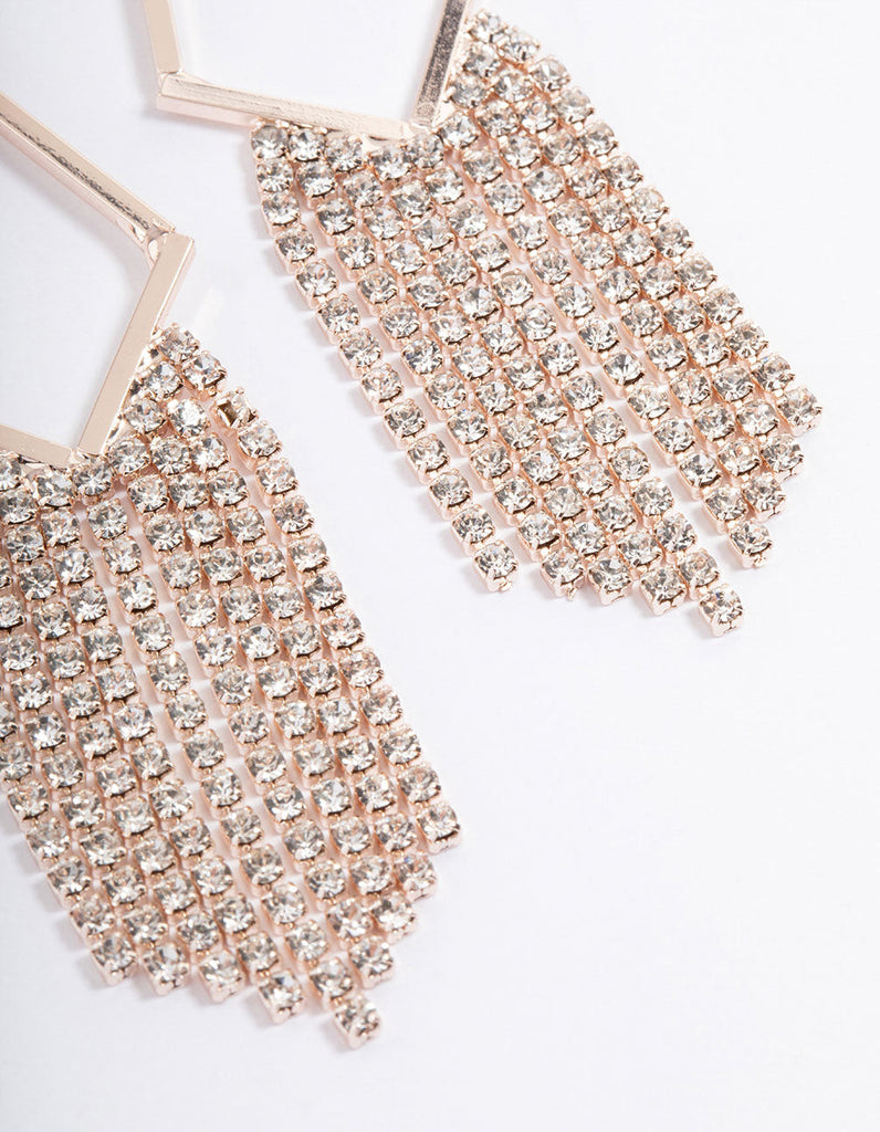 Rose Gold Diamante Diamond Tassel Earrings