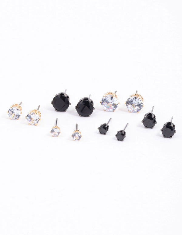 Cubic Zirconia Round Stud Earrings 6-Pack