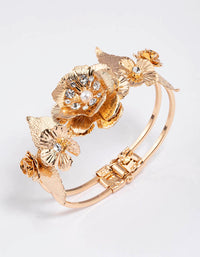 Gold Statement Diamante Flower Bangle - link has visual effect only
