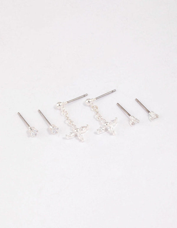 Silver Plated Cubic Zirconia Drop Flower Earring 6-Pack