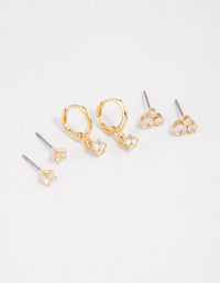 Gold Plated Cubic Zirconia Trio Stud Earrings 6-Pack - link has visual effect only