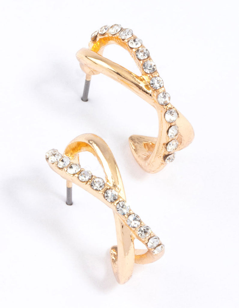 Gold Interlaced Diamante Hoop Earrings & Polishing Set
