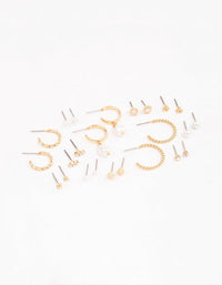 Gold Mixed Pearl Multi Stud Earrings - link has visual effect only