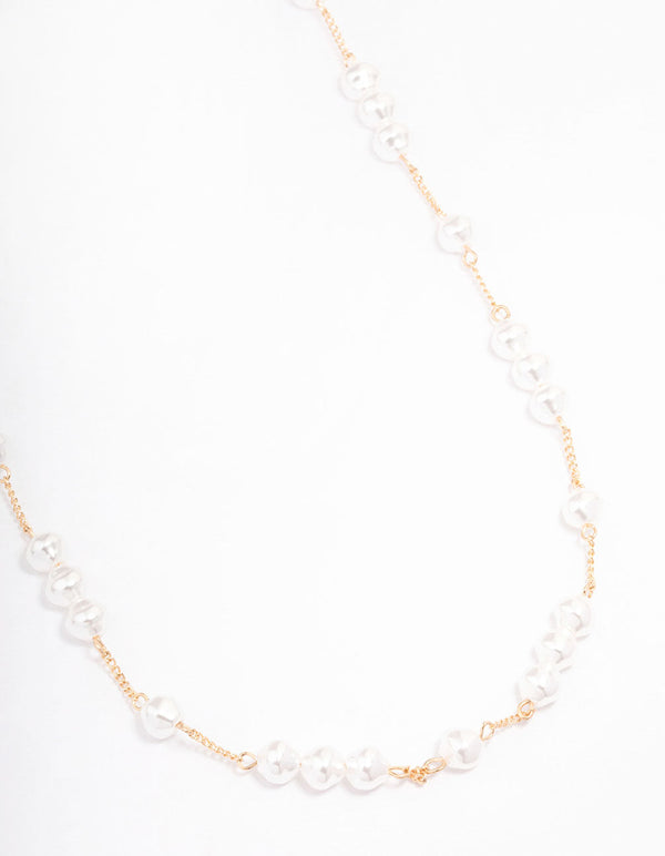 Gold Fine Pearly Chain Long Necklace