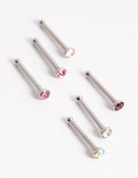 Surgical Steel Multi Cubic Zirconia Clear Nose Stud 6-Pack - link has visual effect only