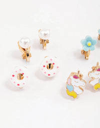 Kids Donut & Flower Clip On Earrings 6-Pack - link has visual effect only