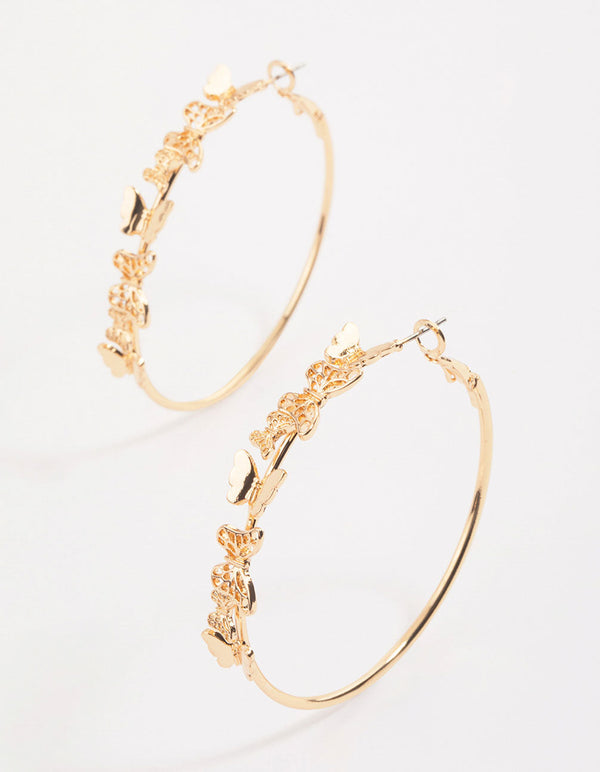 Gold Mini Butterfly Hoop Earrings
