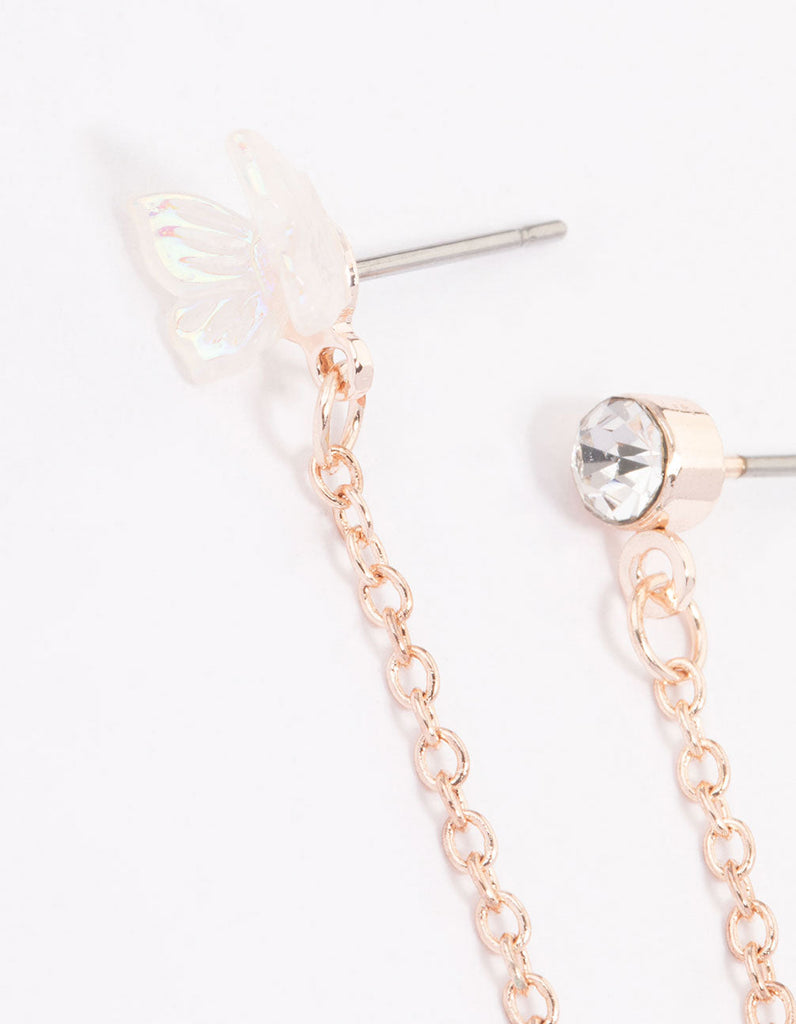 Rose Gold Dainty Butterfly Chain Earrings