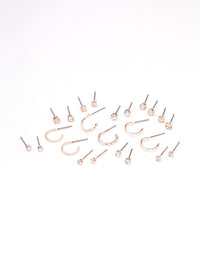 Rose Gold Diamante Stud & Hoop Earring 12-Pack - link has visual effect only