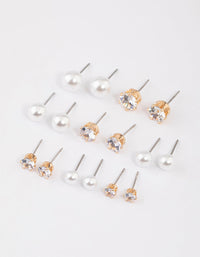 Gold Graduating Diamante & Pearl Earrings 8-Pack - link has visual effect only