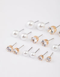 Gold Graduating Diamante & Pearl Earrings 8-Pack - link has visual effect only