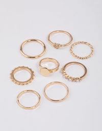 Gold Disc & Diamante Heart Ring 8-Pack - link has visual effect only