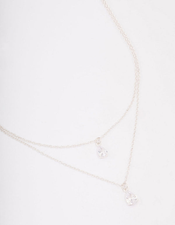 Silver Layered Dainty Diamante Short Necklace