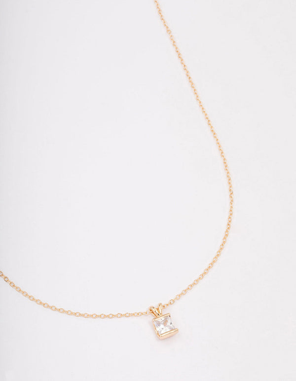 Gold Square Diamante Stone Short Necklace