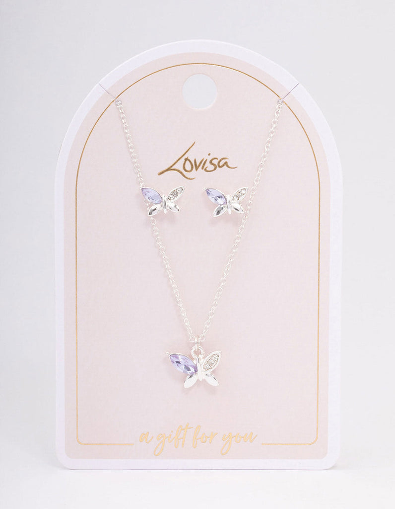 Silver Diamante Butterfly Jewellery Set