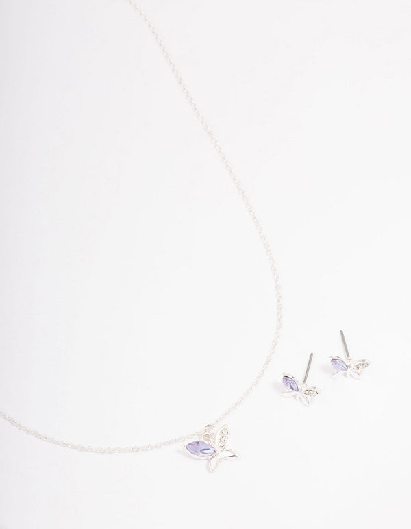 Silver Diamante Butterfly Jewellery Set