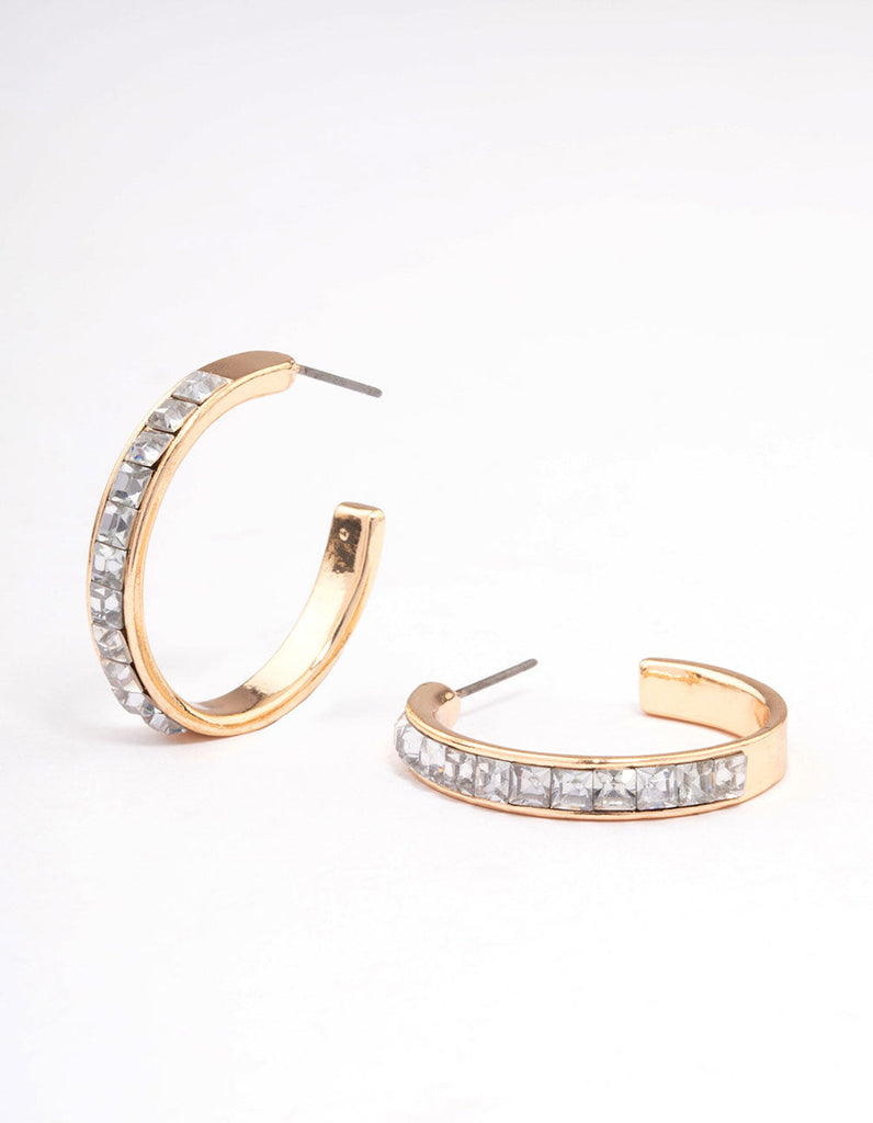 Gold Encased Diamante Hoop Earrings